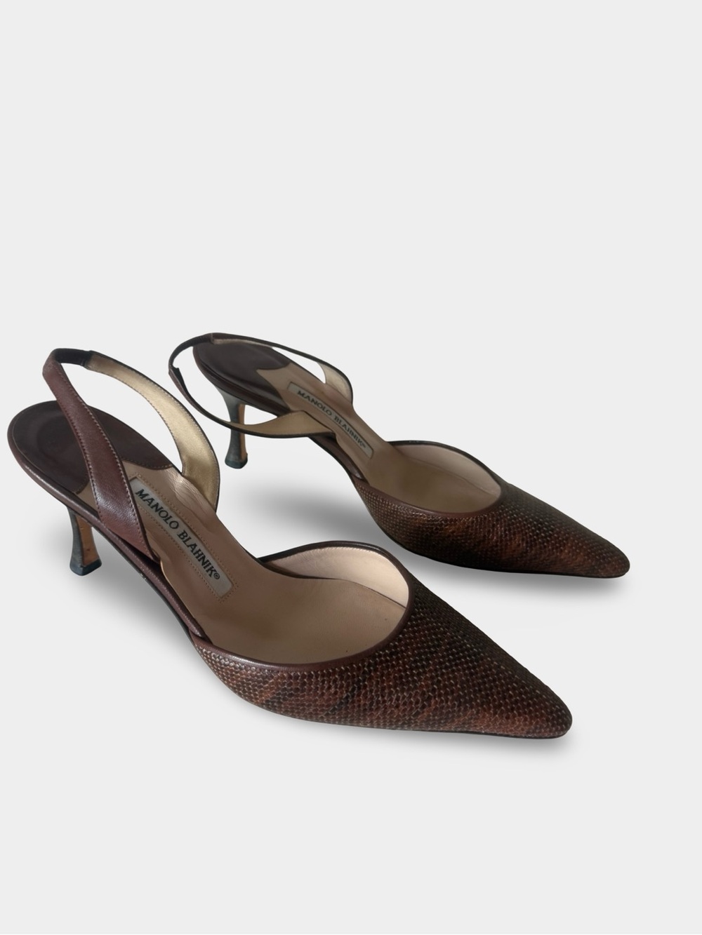 Manolo Blahnik Brown Lizard Slingback Pumps — Size 38½